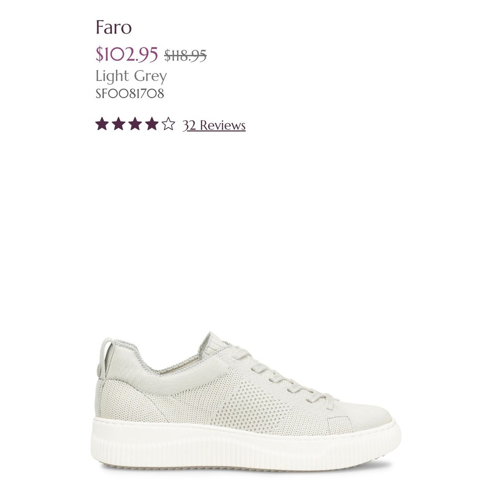 Sofft Faro Light Grey Knit Sneakers Womens 9M Recycled Textile SF0081708 NEW